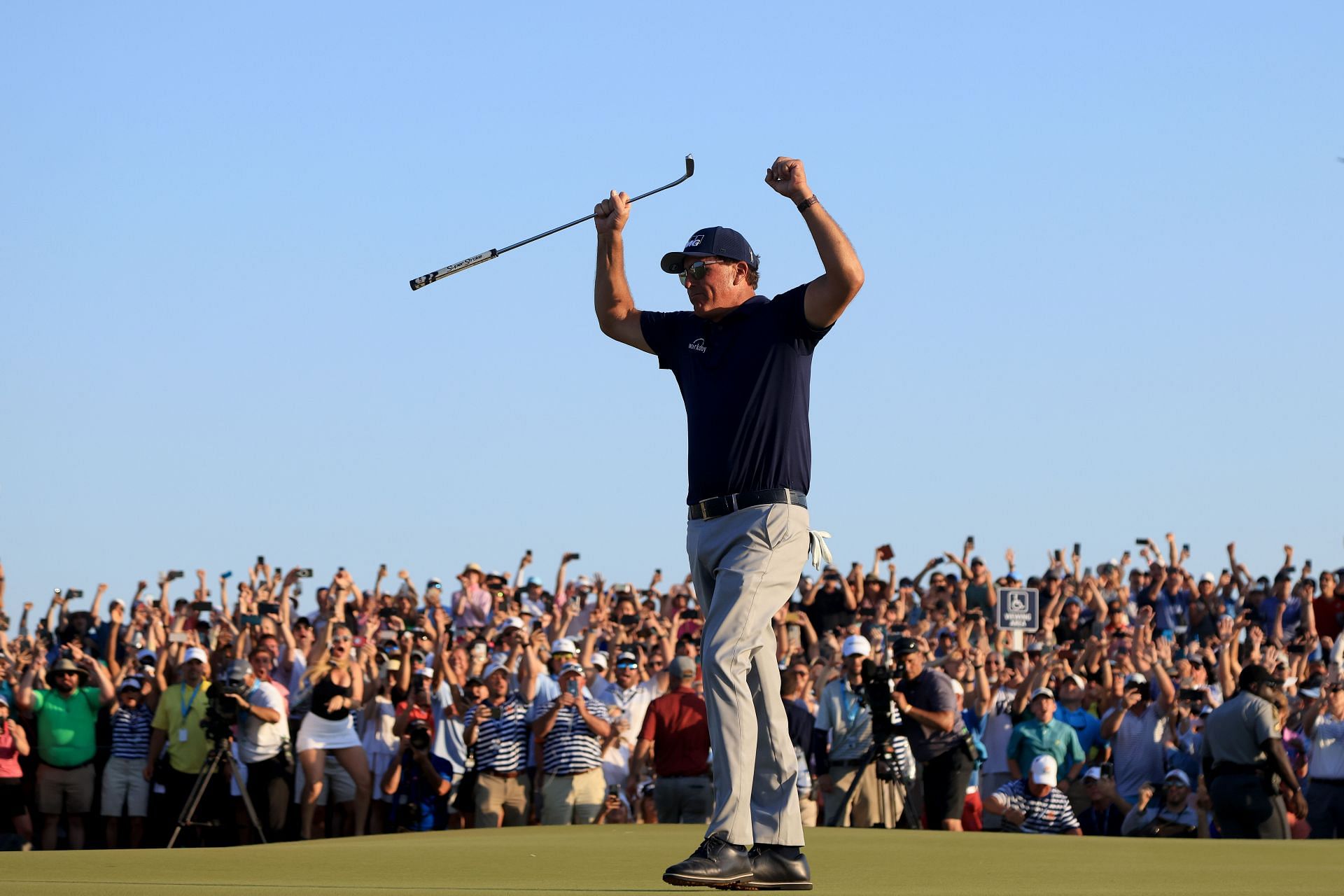 Phil Mickelson celebrates his win at the 2021 PGA Championship - Source: Getty